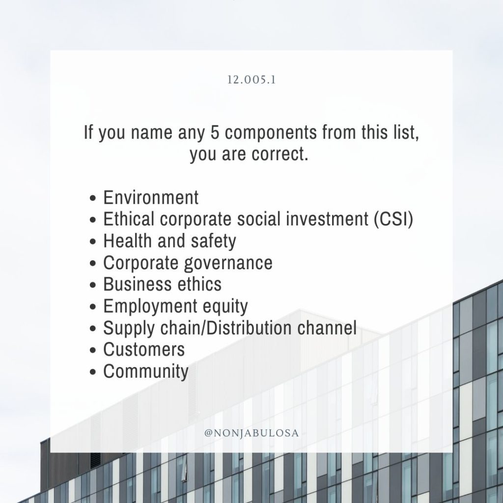 Test yourself answer card, a list of the components of csr, grade 12 business studies