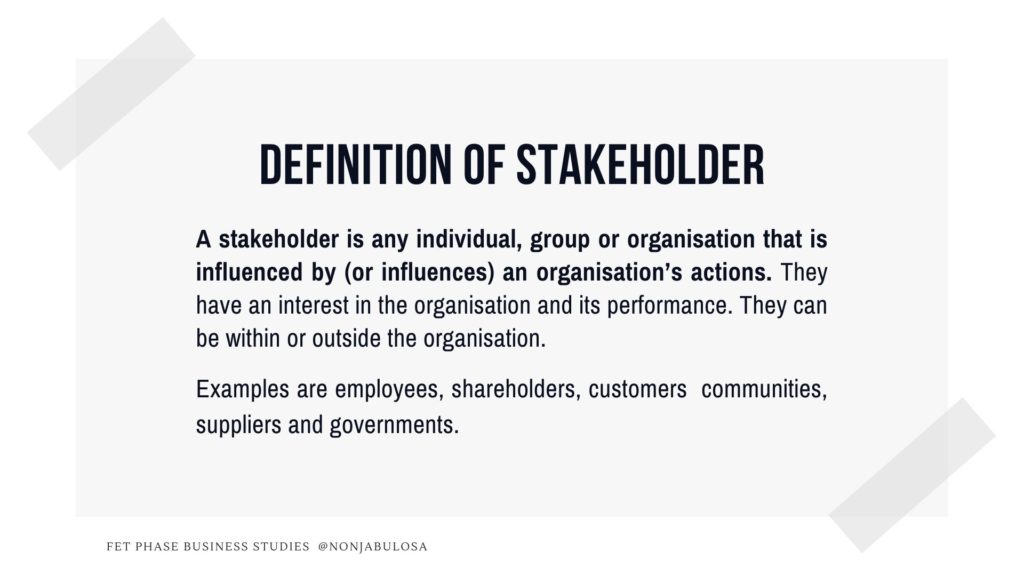 Image with the definition of the term stakeholder in business