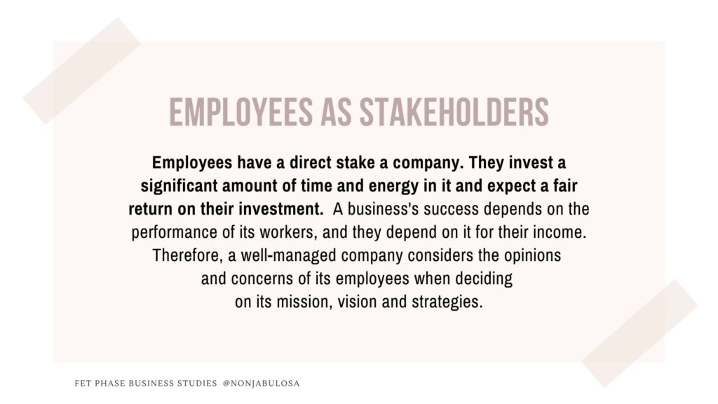 Employees as internal stakeholders. Different types of stakeholders.nonjabulo