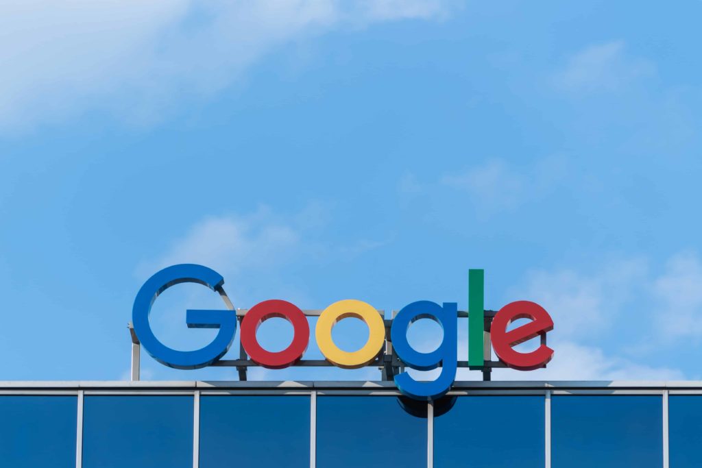 Google letters on top of building, 3D google header