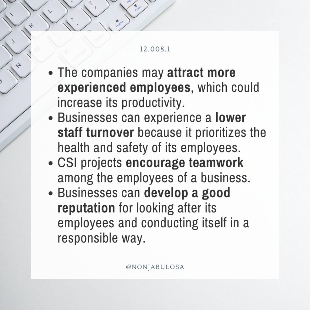 Exam practice question, discuss the impact of corporate social investment on the business