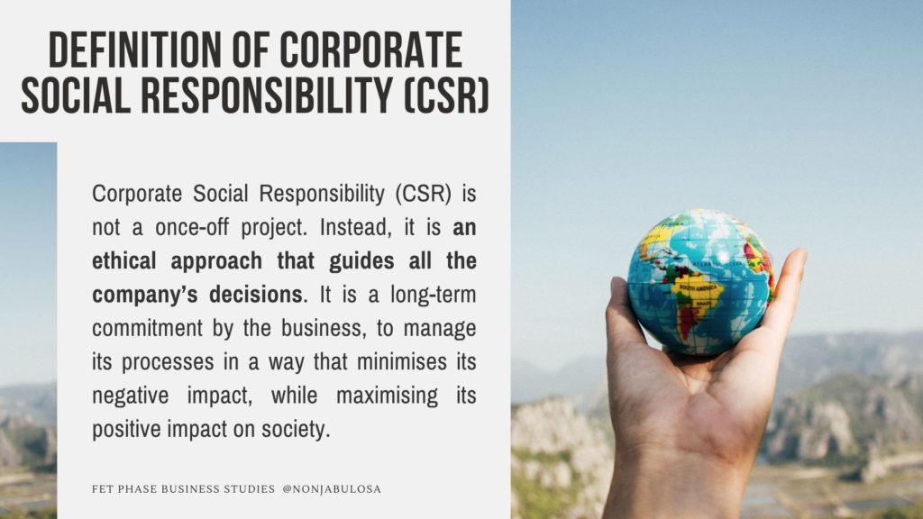 Image with definition of csr corporate social responsibility, south African matric exams