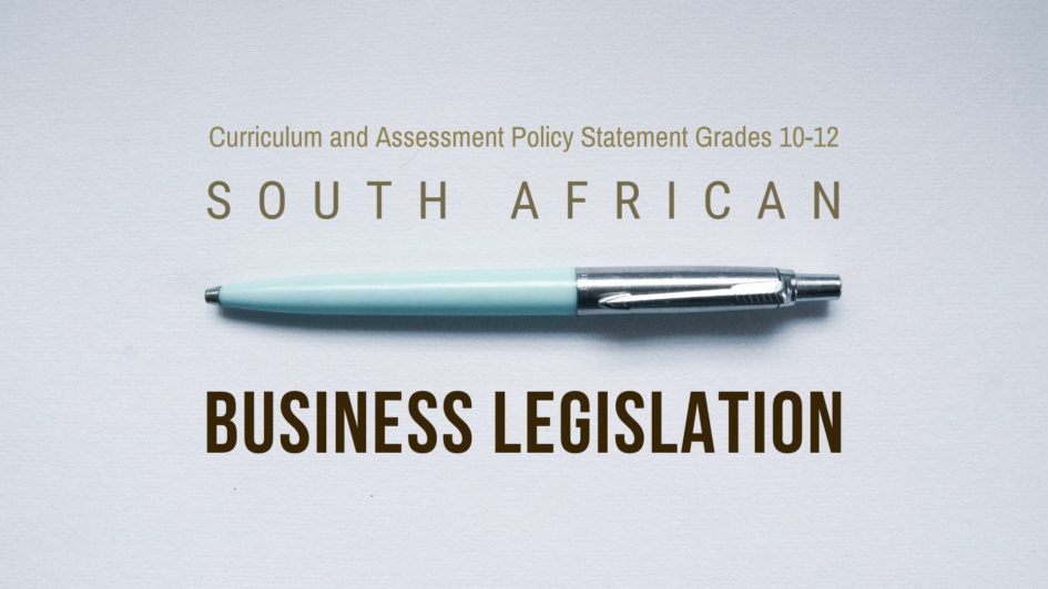 Title page for South African business legislation. NSC Business Studies.