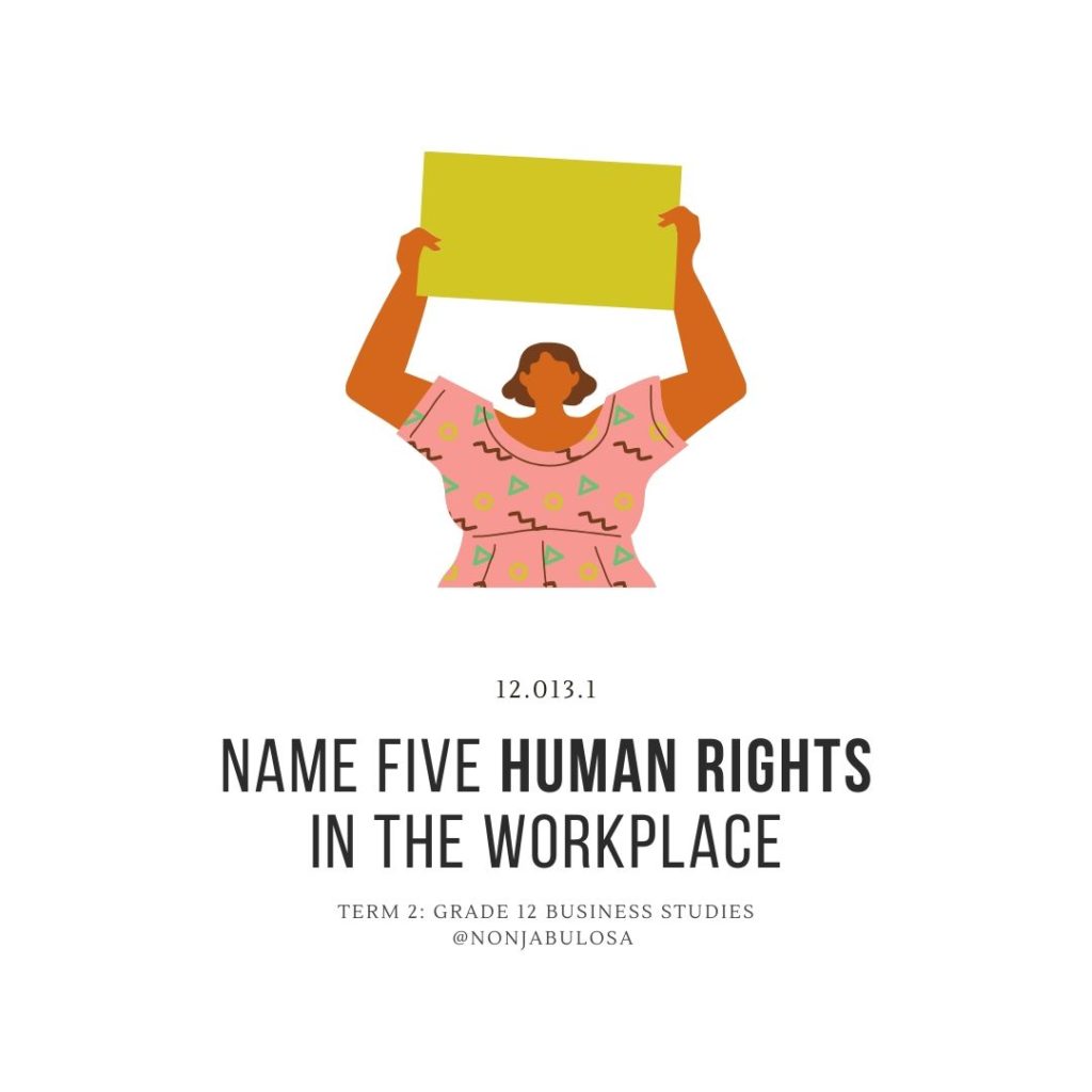Business Studies Question - Name 5 Human Rights in the Workplace - South African Human Rights and their Implication in the Workplace