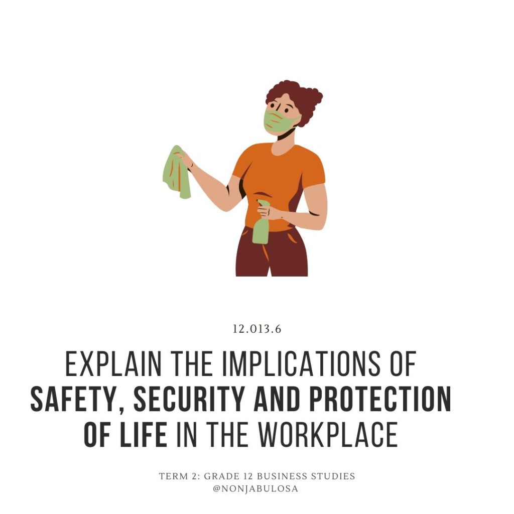Business Studies Question - Explain the implications of safety, security and protection of life in the workplace - South African Human Rights and their Implication in the Workplace