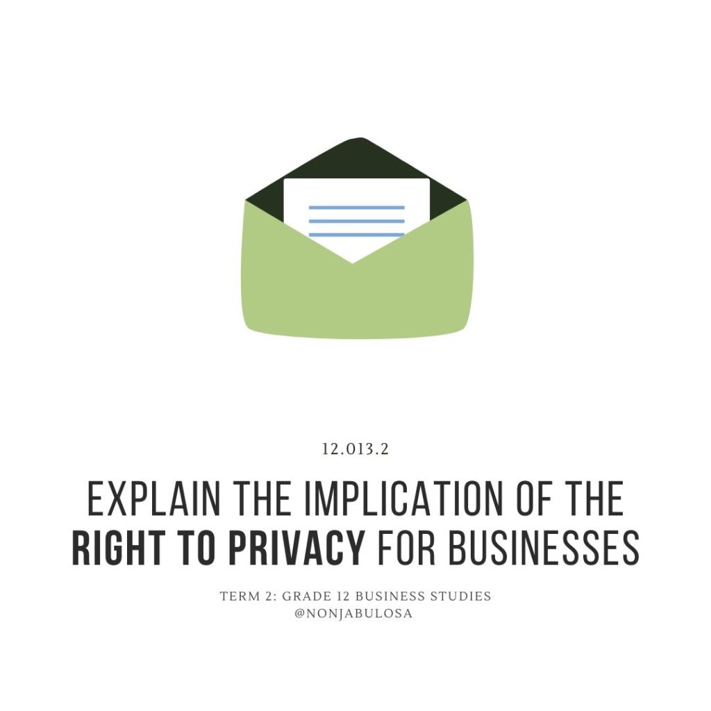 Business Studies Question - Explain the implication of the right to privacy for businesses - South African Human Rights and their Implication in the Workplace
