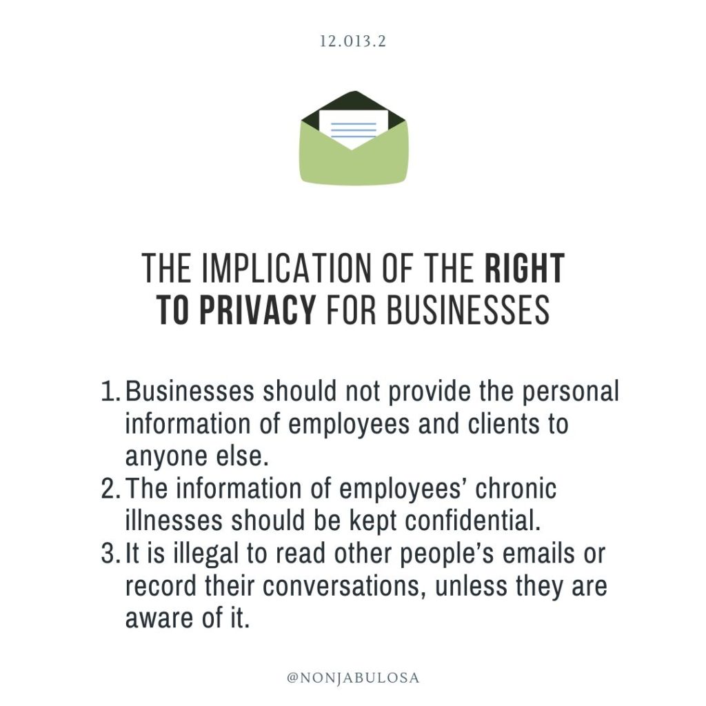 Business Studies Answer - the implication of the right to privacy for businesses - South African Human Rights and their Implication in the Workplace