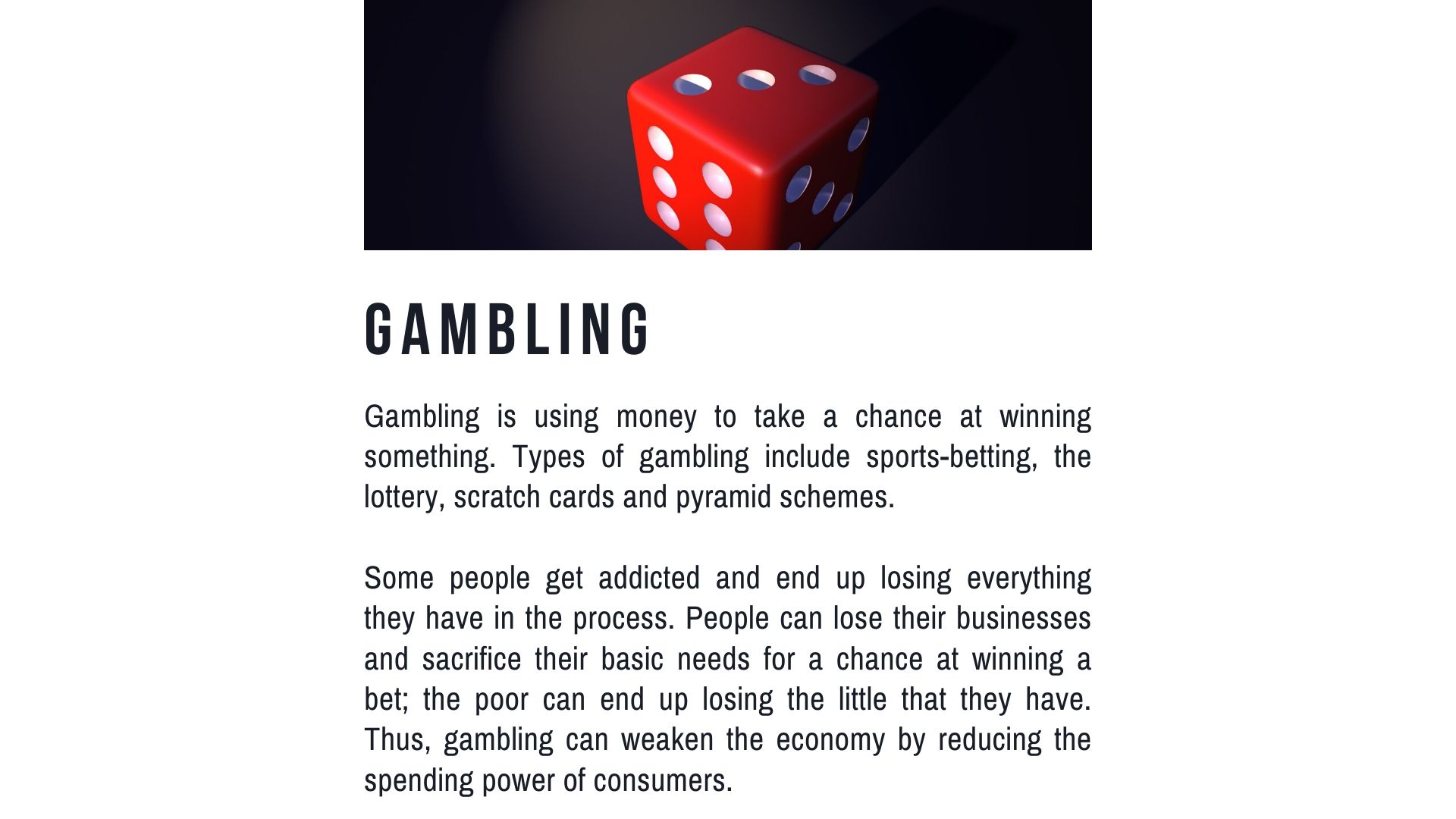 List of South African Contemporary Socio-Economic Issues - Definition and explanation of gambling