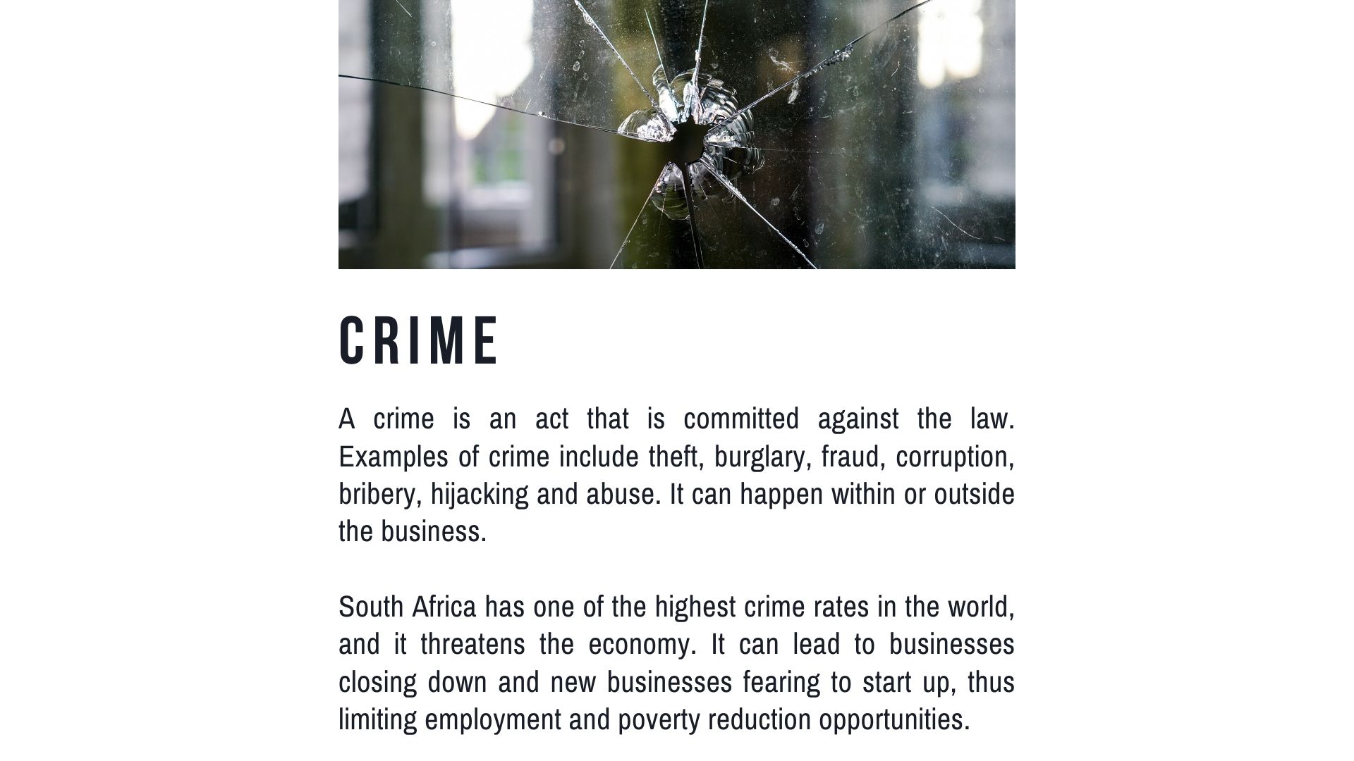 List of South African Contemporary Socio-Economic Issues - Definition and explanation of crime