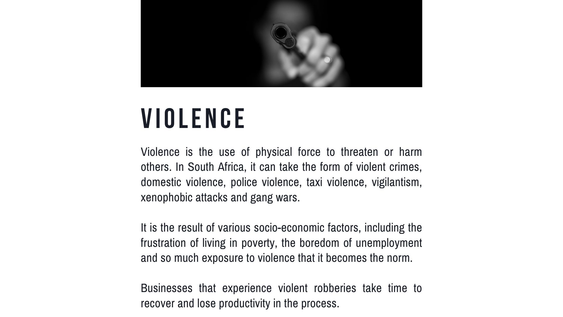 List of South African Contemporary Socio-Economic Issues - Definition and explanation of violence