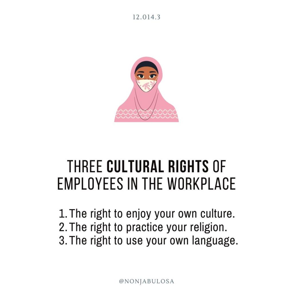 Test yourself quiz card answer for exam prep– Grade 12 Business Studies examination practice. List any THREE cultural rights of employees in the workplace