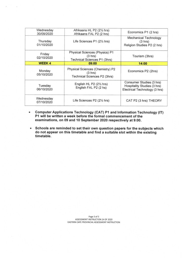 Page 2 2020 Draft Time Table for Grade 12 Preparatory Examinations - South African Schools 2020